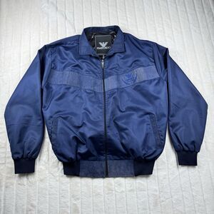Emporio Armani Bomber Jacket Blue Leather Trim Embroidery Logo Men Medium* Read*